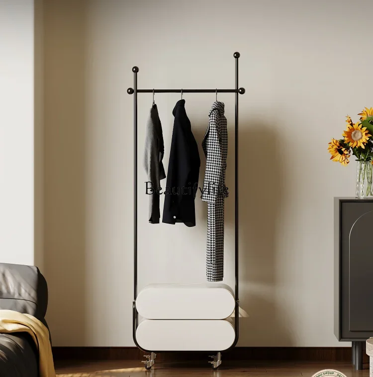 

Movable bedside table hanger integrated light luxury stainless steel cream wind coat rack