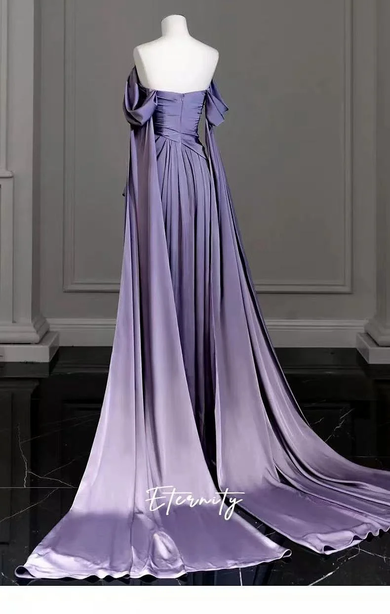 Purple Satin Party Dress for Women Vestidos Floor Length Off The Shoulder Elegant Shawl Party Long Luxury Evening Gowns 2025 New