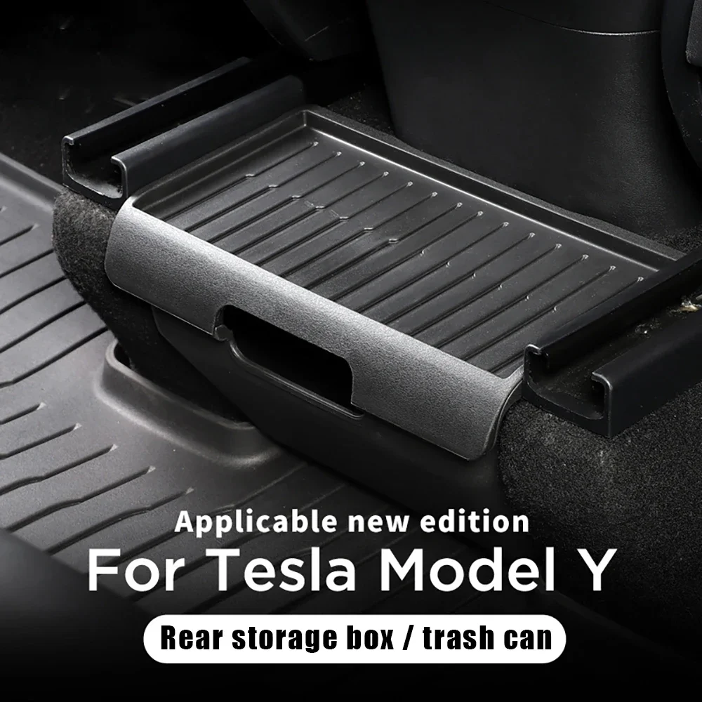 

For Tesla Model Y Juniper Rear Seat Storage Box with Anti-slip Cover Under Seat Storage Tray Trash Can Car Interior Accessories