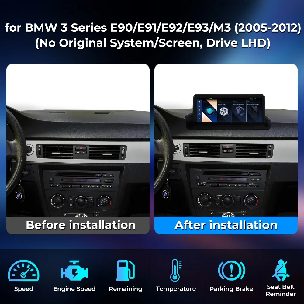 10.25 Inch Wireless Carplay Android Auto Car Multimedia Player For BMW 3 Series E90 E91 E92 E93 GPS Android 14 Radio With Idrive