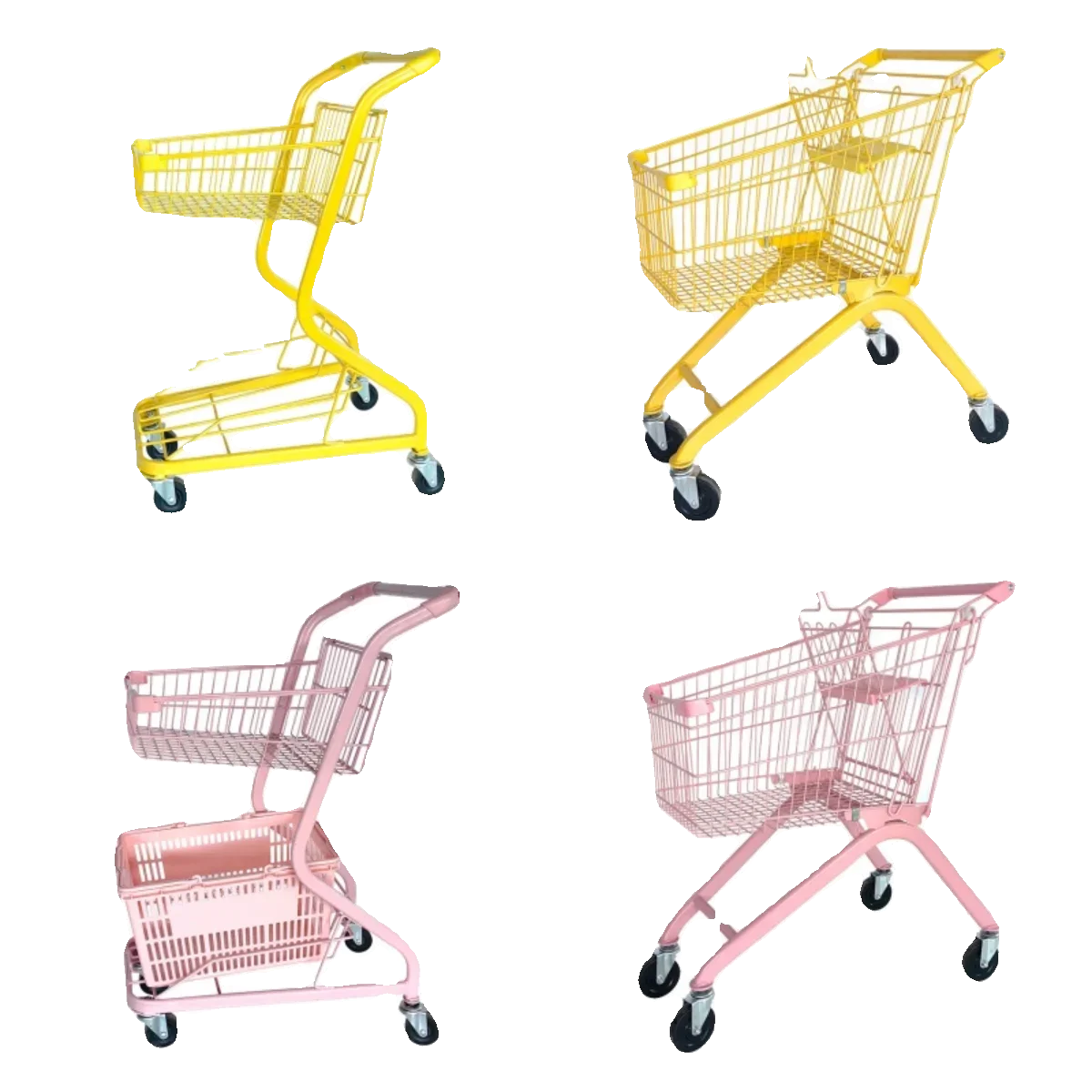 Supermarket trolley, double-layer shopping cart, shopping cart, multi-functional truck, street stall, pink trolley for home use