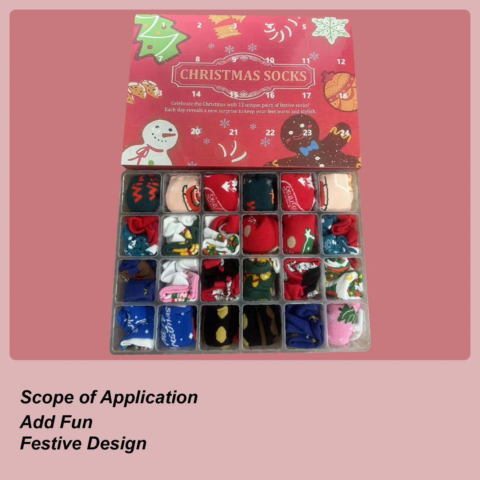 

Рождественский обратный отсчет, 24-дневный рождественский праздник, вечерние носки с обратным отсчетом, комплект для детей, взрослых, подростков, дома, повседневная семейная деятельность