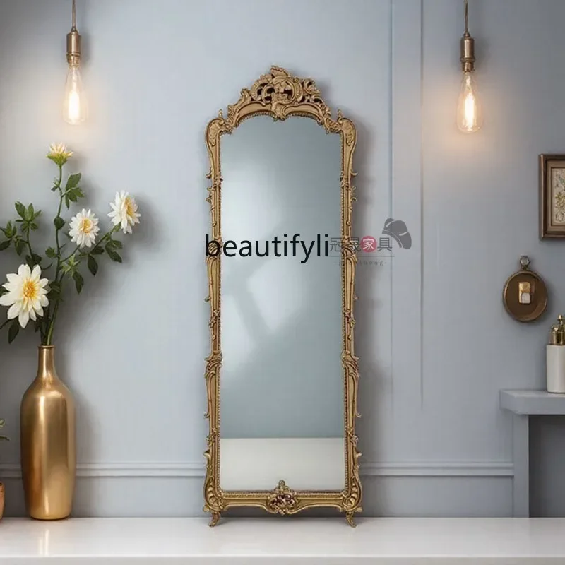 

AY7French retro full-length mirror European carved full-length mirror Home special-shaped floor mirror Bedroom living room