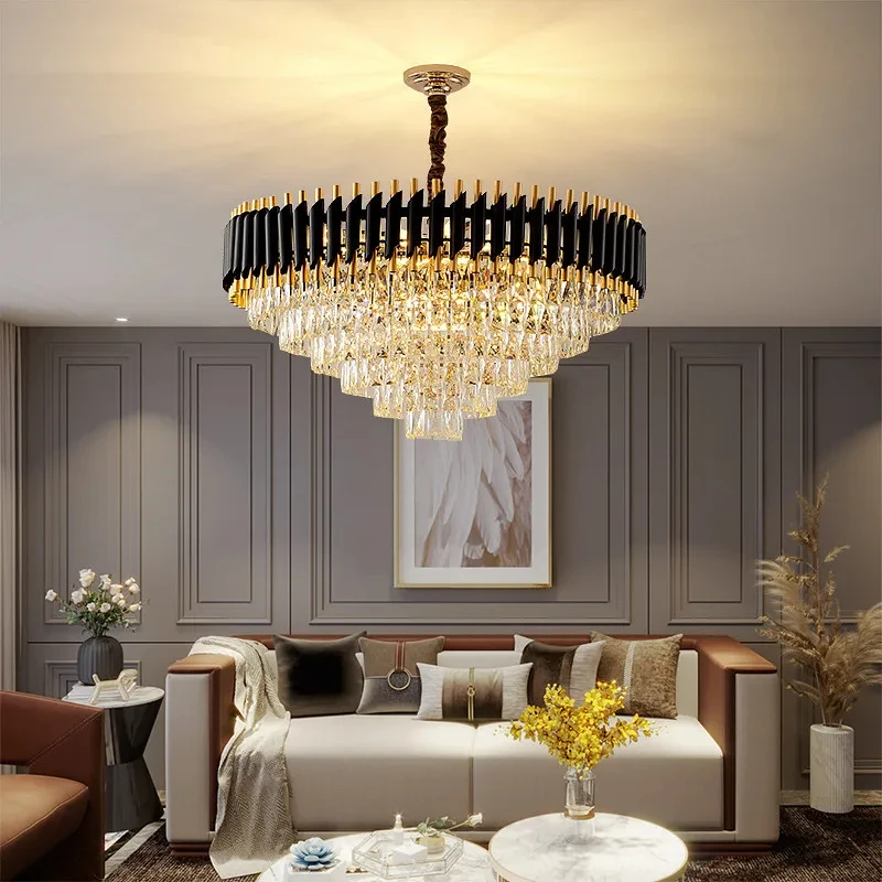 Light Luxury Crystal Pendant Light, Gold Simple Oval Bedroom Lighting, Luxurious And Atmospheric Living Room Lighting