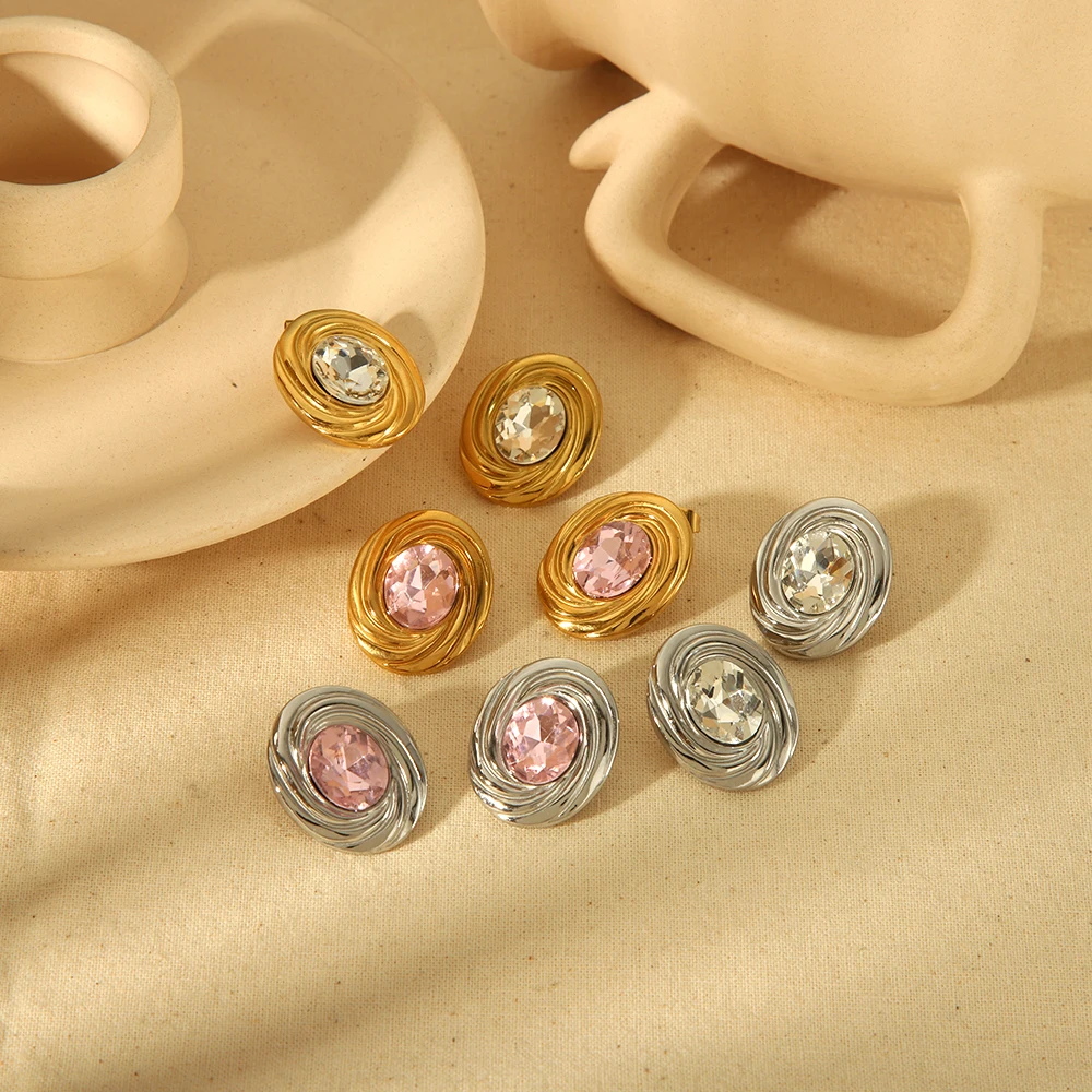Edelstahl-Ohrringe mit Temperament, hochwertige ovale Ohrringe, Nischen-Needle-Ohrringe, Statement-Schmuck mit Textur für Partys – Detail 2