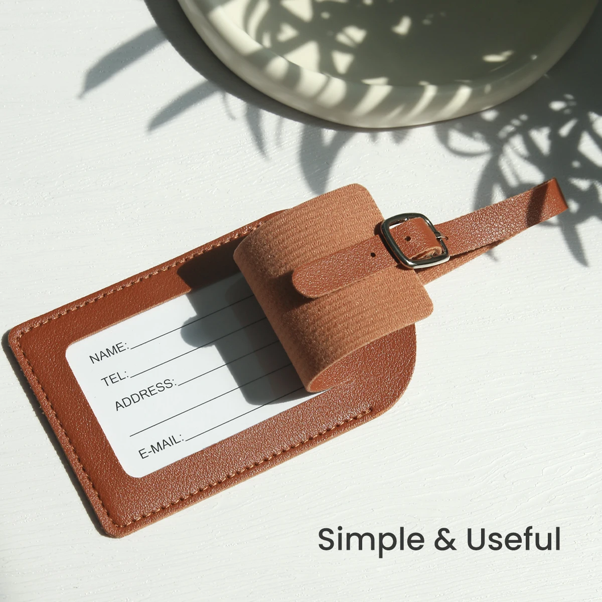 Faux Leather Luggage Tags for Men Women Suitcase Labels Baggage Tote Bag Tag ID Tags with Full Back Privacy Cover for Travel