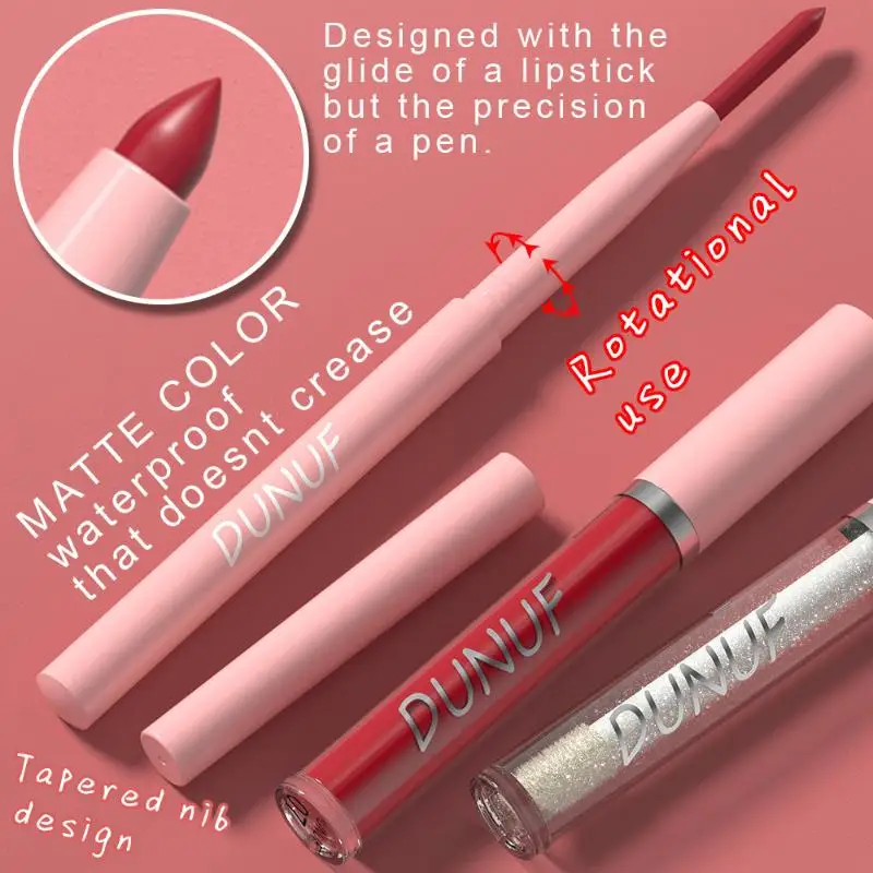 3-in-1 Matte Make-up Lip Set Lipgloss Glitter Lipliner Pen Waterdicht Langdurige Universele Tinten Perfect Cadeau Make-up Producten
