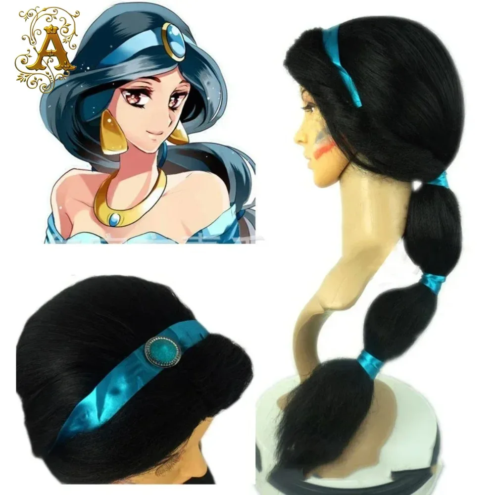 Black Braid Long Hair Princess Jasmine Cosplay Wig Festival Party Stage Performance 26inch Button Net Chemical Fiber Filament