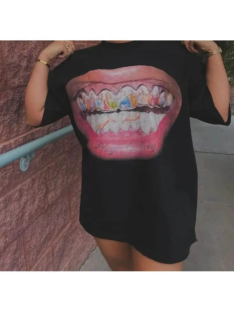 

Vintage Y2K Harajuku Gothic Print Women's Casual T-irt Retro Sle aphic Design Comfortable Fit Ladies' Tee