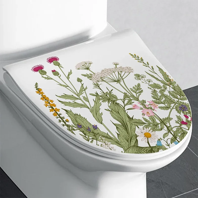 Bathroom Toilet Sticker Green Plant Leaves Wall Stickers DIY WC Washroom PVC Posters Home Cabinet Refrigerator Decoration Decal