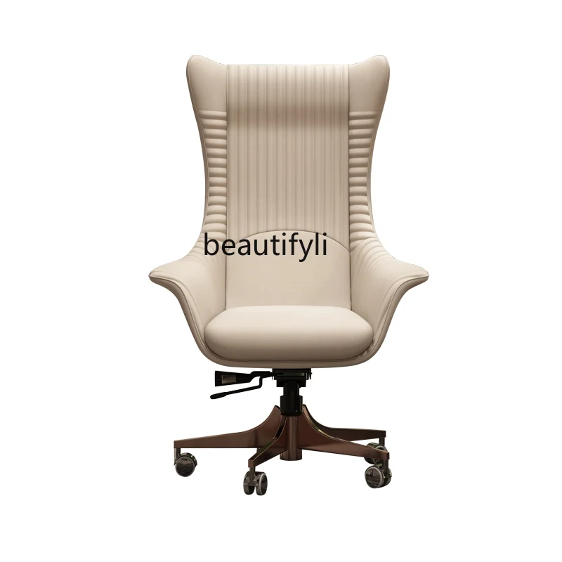 

Light Luxury Computer Chair High Back Chair Rotating Office Comfortable Study Leather Stainless Steel Model Room Furniture