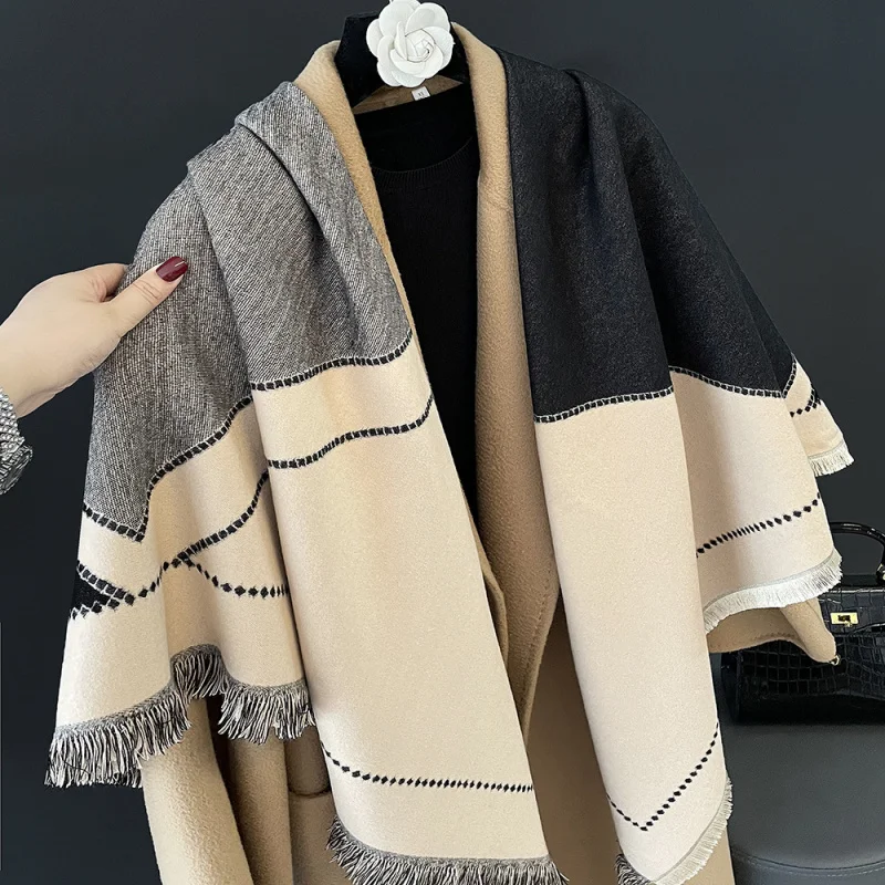 

Pearl Imitation Cashmere Square Scarf Women130x130Popular autumn and winter shawl, elegant and simple scarf