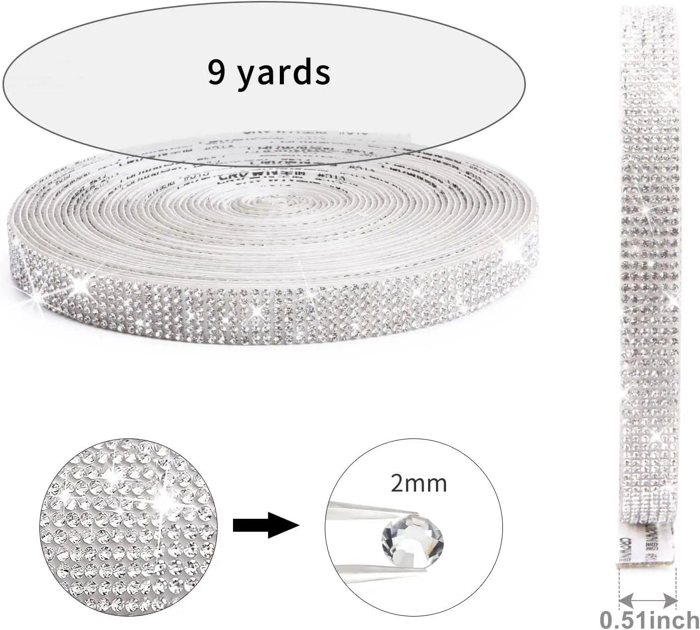 GREAT&LUCKY Self Adhesive Crystal Rhinestone Ribbon Strips, 5 Yard DIY Diamond Bling Ribbon Stickers Rhinestone Tape Roll for C