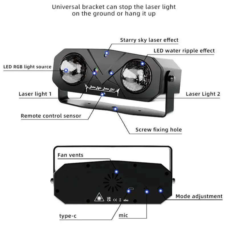 Party Light Disco Ball Light Dj Light Disco Light Ocean Light Star Light Projector Dance Light Sound Activated with Remote Contr