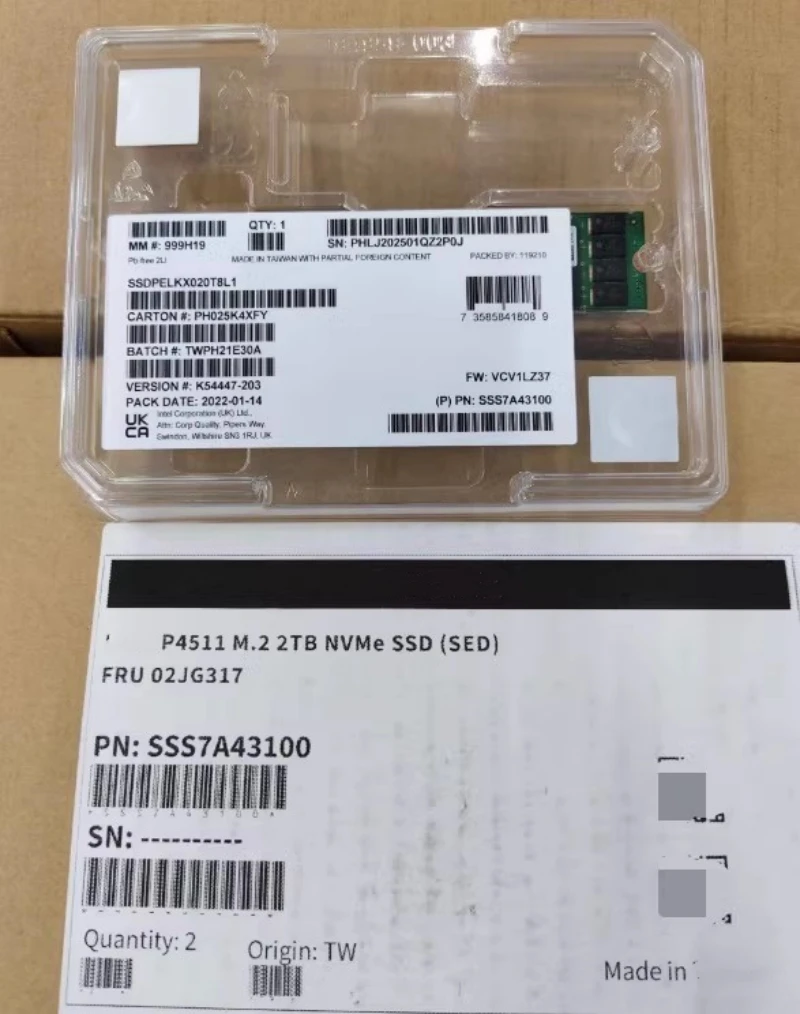 ソリッドステートドライブInteldc,p4511,1テラバイト,2テラバイト,m.2 22110,エンタープライズssd,PCL-E3.1X4インターフェイス,nvmeプロトコル,2t 1t,オリジナル