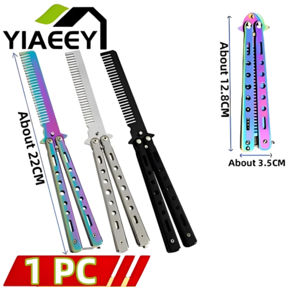 Foldable Comb Stainless Steel Practice Training Butterfly Knife Comb Beard Moustache Brushe Salon Hairdressing Styling Tool