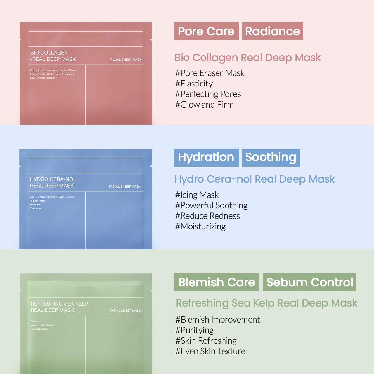 Máscara profunda real refrescante de algas marinhas, máscara de hidrogel noturna, calmante, controle de óleo e sebo, cuidados com manchas 1,19 onças (34g) x4ea