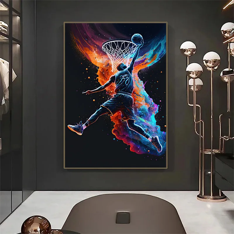 Nordic Colorful Sport Basketball Posters Prints Canvas Painting Sports Wall Art Picture for Kid Teen Boys Gift Room Gym Decor