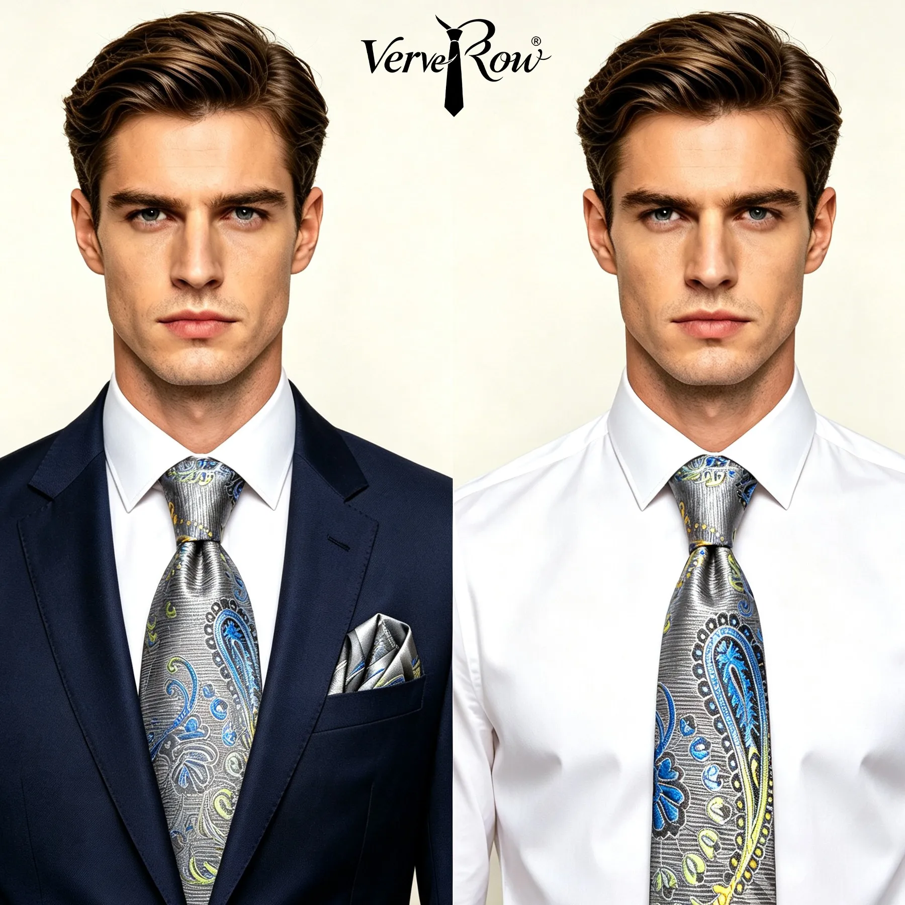 VERVEROW Paisley Floral Necktie Pocket Square Set Mens Formal Neckwear Wedding Business Office Suit Accessory