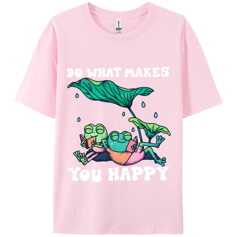 Frog Ruffle Print Women's T-Shirt Black Loose 100% Cotton Short Sleeve Sweet Casual Top Unisex Basic Women Clothing