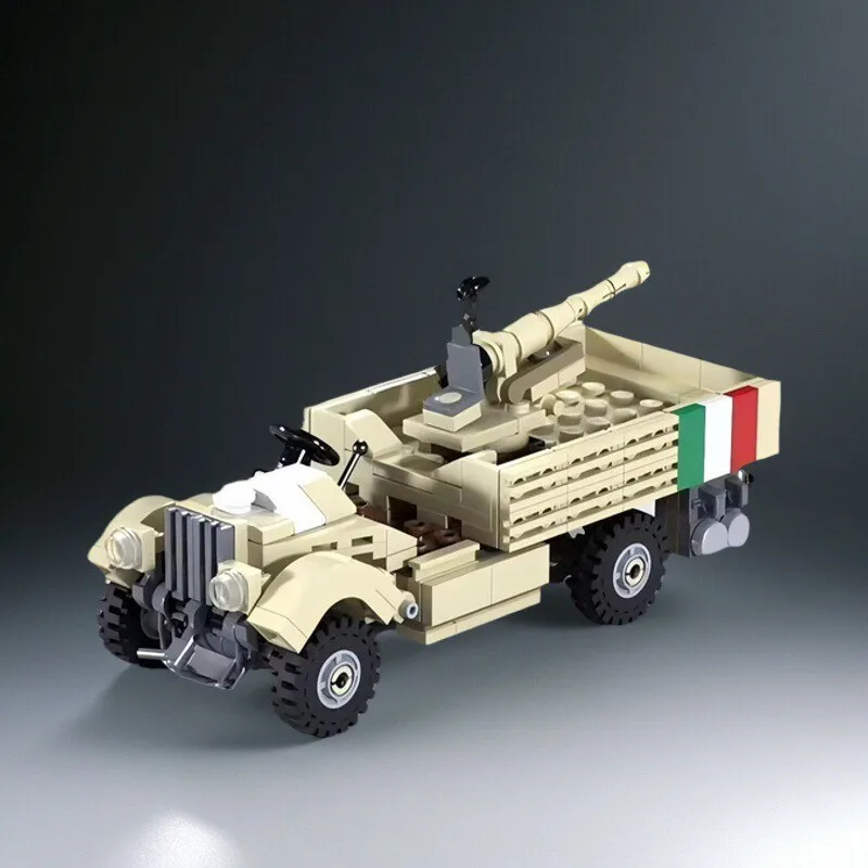 MOC War II Italian Military Tank Building Blocks Set 65-17 Automatic Cannon Truck Model DIY Children Assembly Toys Birthday Gift