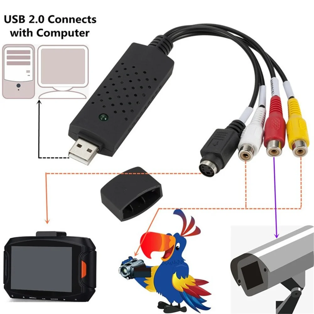 Cartão de captura de vídeo USB 2.0, gravador de vídeo VHS, conversor digital, compatível com sistema Windows 7, 8, 10