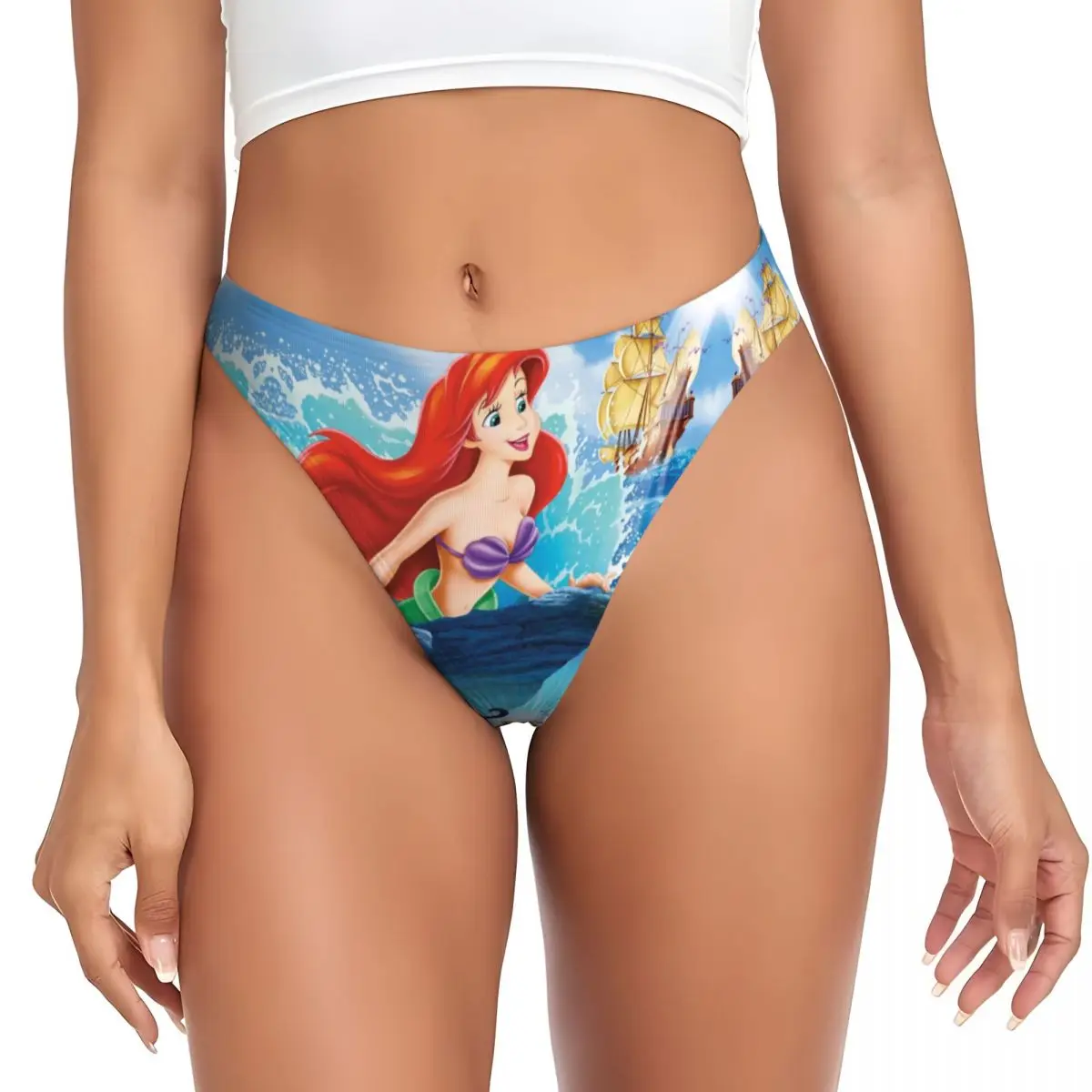 Custom The Little Mermaid Ariel Cartoon G-string Panties Womens Breathable Thong Underwear