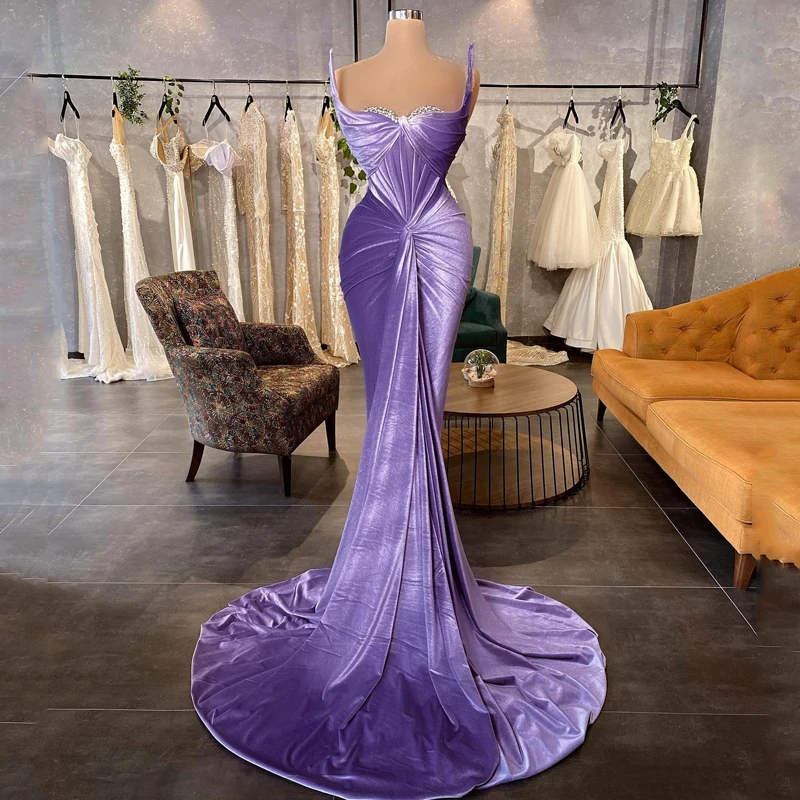 

Thinyfull Lavender Mermaid Prom Dresses Sweetheart Beading Velvet Evening Dress Saudi Arabia Dubai Cocktail Party Gown Plus Size