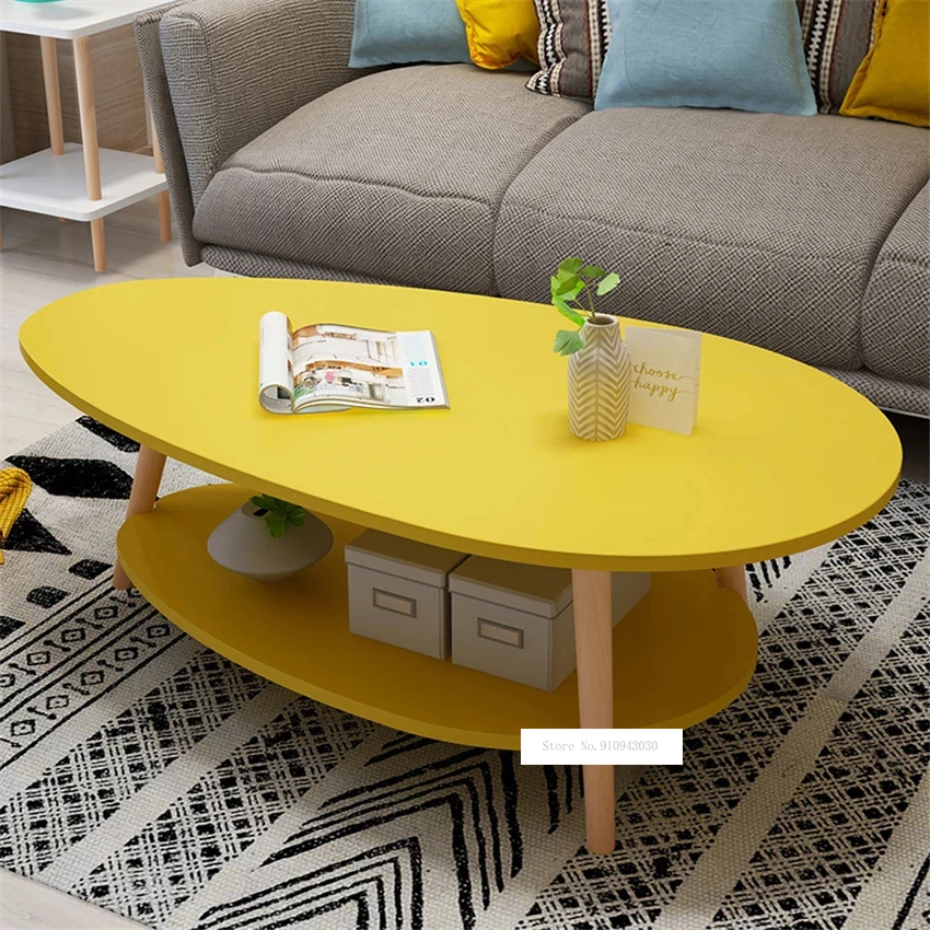 E5014 Modern Simple Living Room Round Tea Table Side Table Creative Double Layer Balcony Small Manmade Board Coffee Table