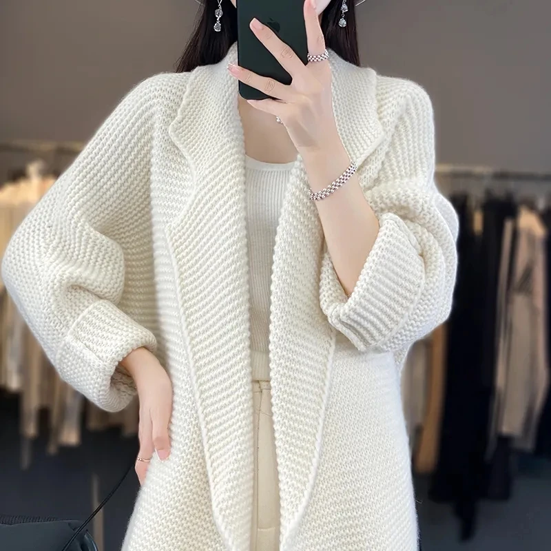 Women\'s Long Cardigan Sweater Autumn Winter New Thick Korean Loose Knit Sweater Coat Lazy Wind Female Knit Cardigans Jacket Y793