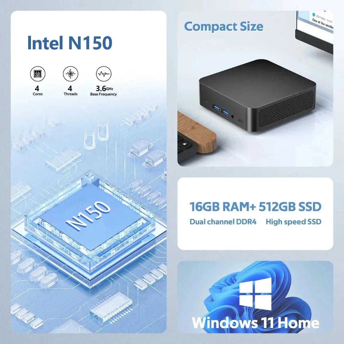 New Mini PC Windows 11 Pro Intel N150 Core I9 10980HK 16GB 32GB DDR4 1TB 2TB SSD BT5.2 Desktop Pocket Computer Office Business