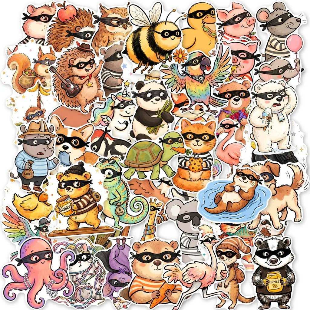 Funny Robber Pet Waterproof Sticker Pack 50Pcs Unique Masked Small Animal Decor Stickers for Tumbler LanLanStickersWorld Store