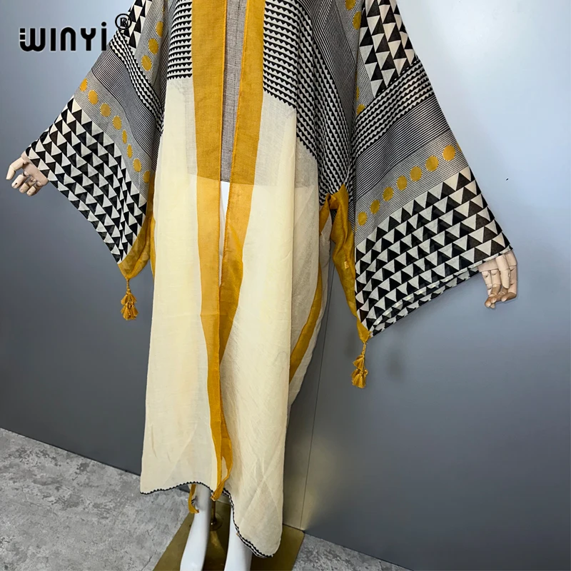 فستان كيمونو ماكسي صيفي جديد من WINYI أفريقيا لتغطية الشاطئ سترة عباية للمرأة المسلمة معطف بوهو قفطان ملابس الشاطئ قفطان #2