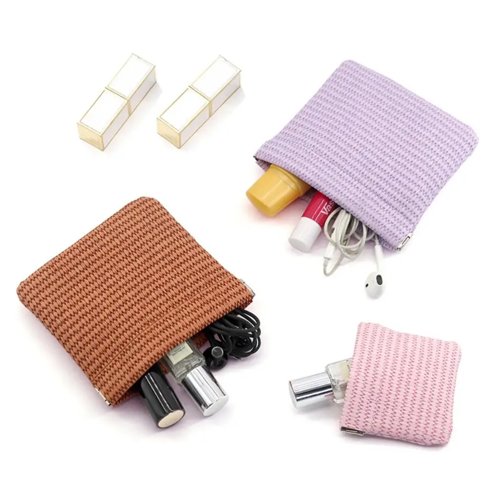 Pu Leather Leaf Spring Coin Purse Makeup Bag Earphone Bag Mini Cosmetic Bag Self-closing Automatic Closed Lipstick Storage Bag