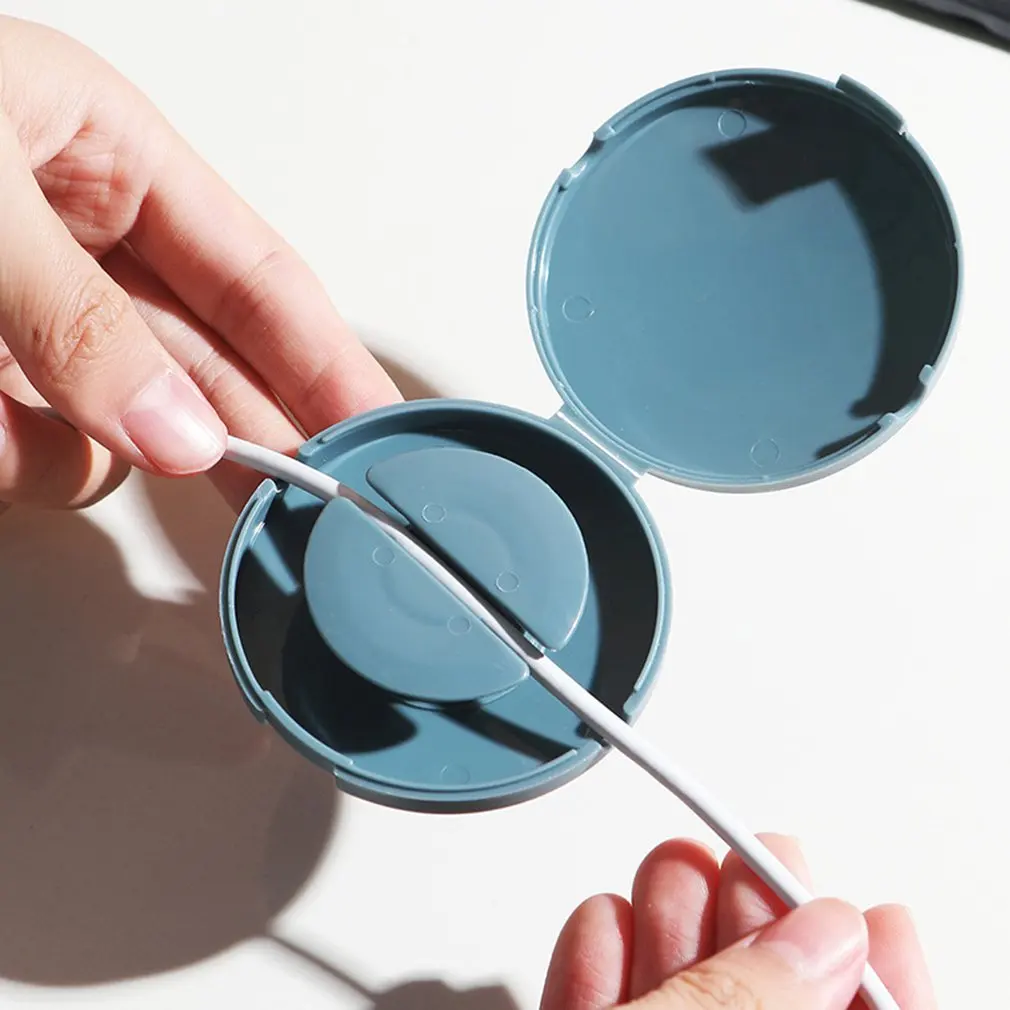 Portable Round Rotatable Data Cable Organizer Storage Box Mini Mobile Phone Charging Cable Winder Can Be Carried Cable Winder