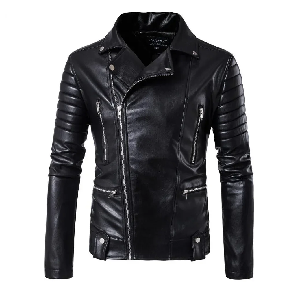 men zipper leather jacket casual PU leather locomotive coat Logan jacket slim coat size 5XL