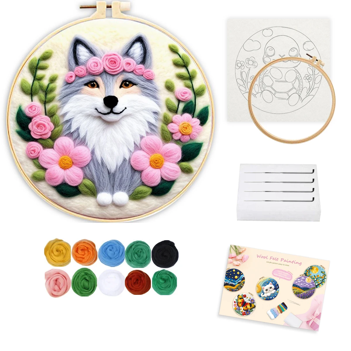 

GATYZTORY DIY Wool Painting Kit with Felting Needles Animal Handmade Beginners Needlework Starter Sewing Craft Hom