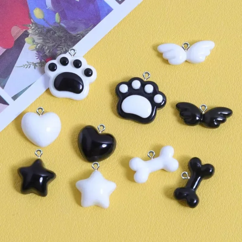 10Pcs Resin Charms Cartoon Cat Paw Wings Heart Star Pendants For DIY Earring Necklace Bracelet Jewelry Making Accessories