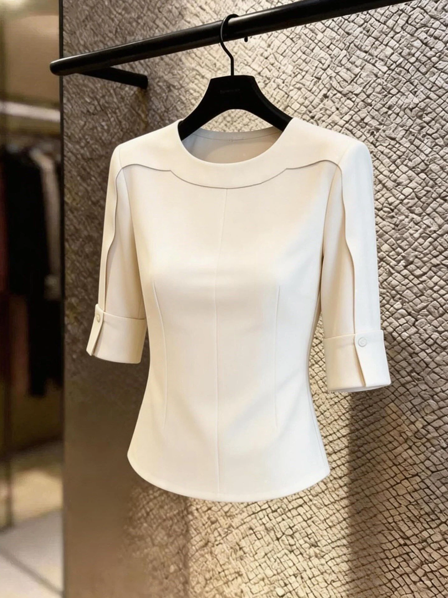 

Soft round Neck T-Shirt Five-Quarter Sleeve Design Slimming Lightweight Summer Top Korean Style Commute Fashion Ladies' Shirt