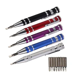 Multifunction 8 In 1 Pocket Precision Mini Pen Screwdriver Set Bits for Mobile phone Repair DIY Repair Hand Tools Kit