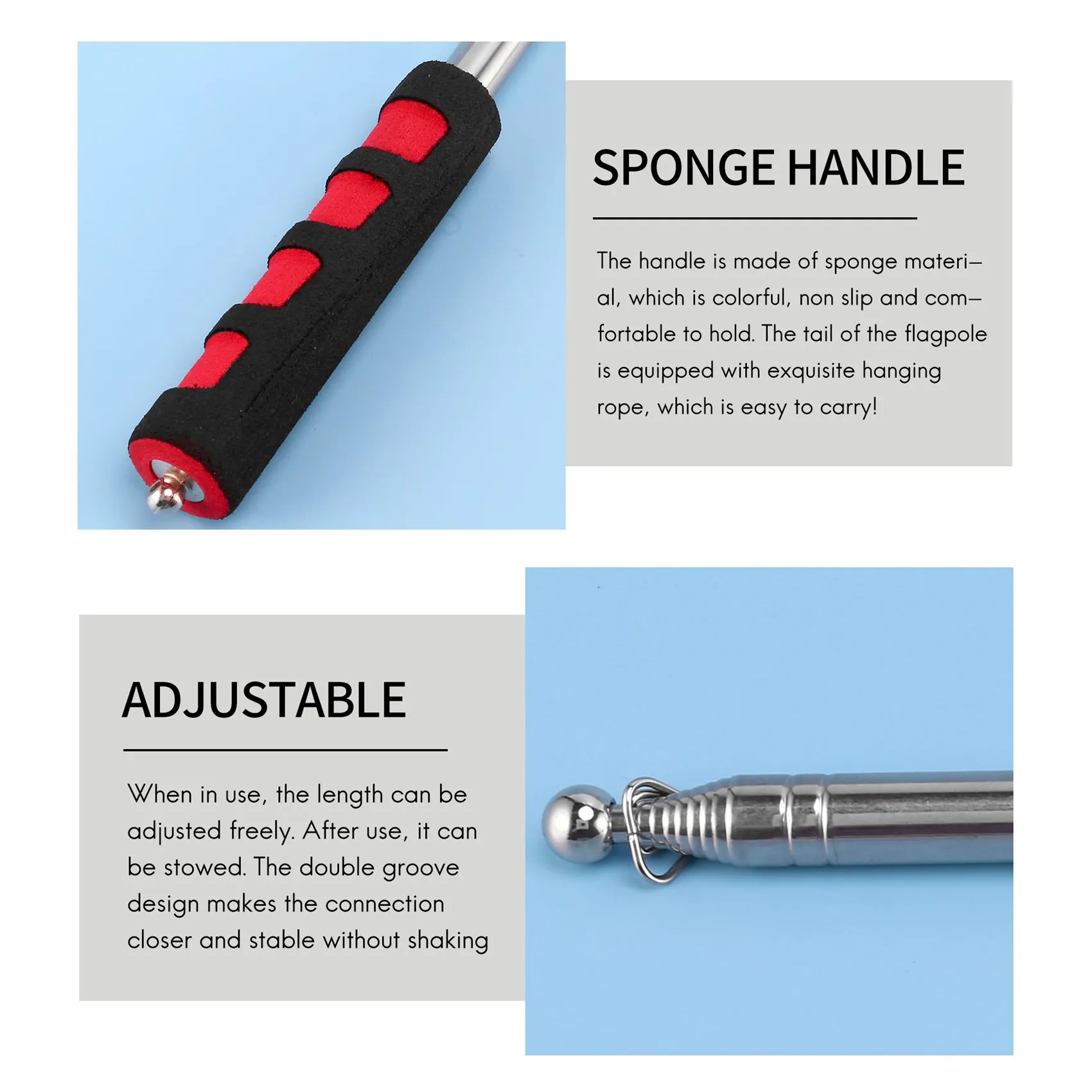 B50C Extendable 2M Portable Telescopic Handheld Flag Pole Tool For Flags Windsock