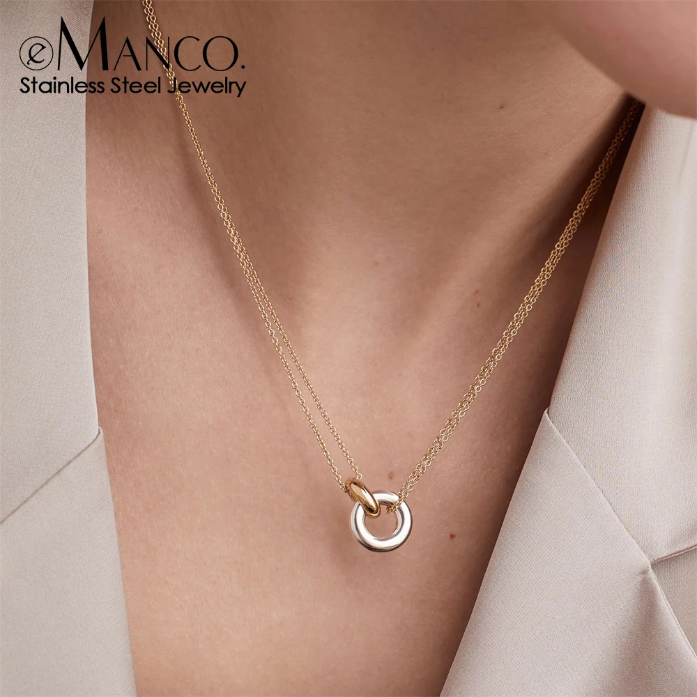 EMANCO Stainless Steel Two-tone Pendant Women's Short Necklace Popular Fashion Holiday Party Gift Jewelry