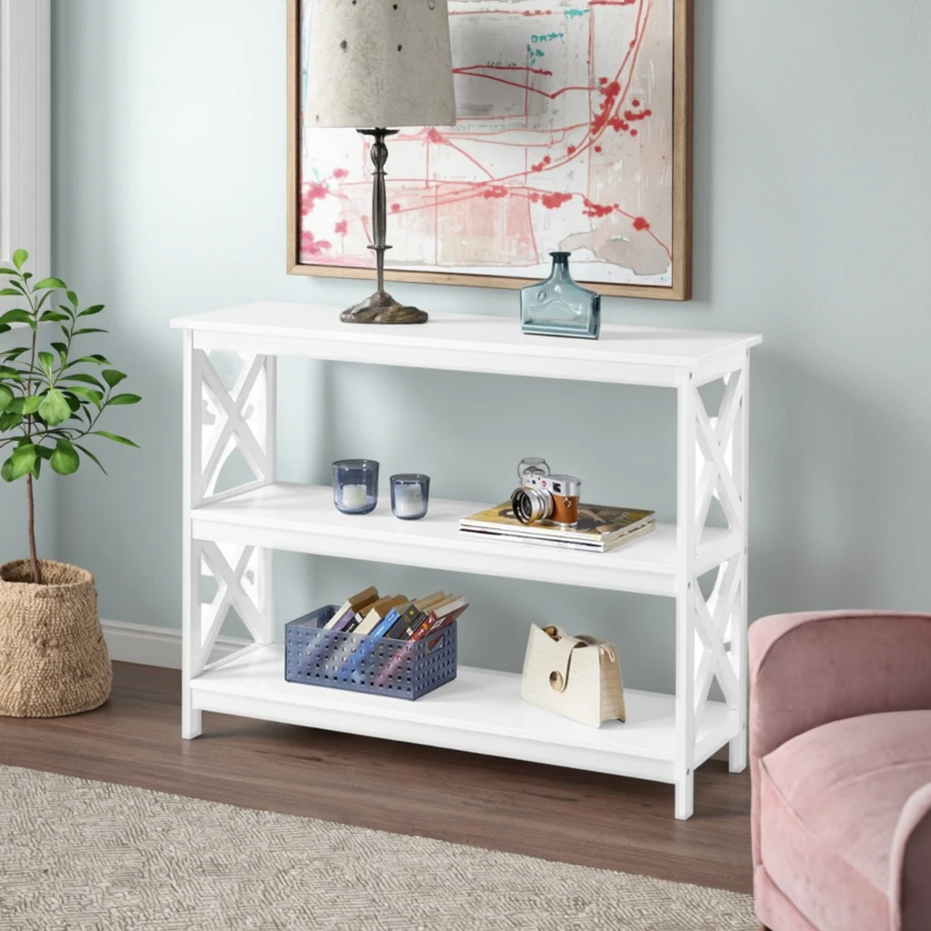 طاولة وحدة تحكم خشبية كلاسيكية بسيطة مقاس 80 سم حديثة En Bois لغرفة المعيشة باللونين الأبيض والأسود مدخل المدخل والمدخل