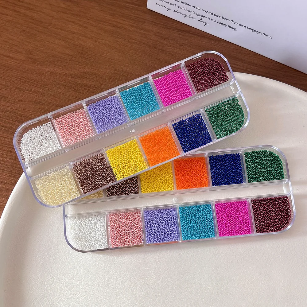 12 Gitter 3D Bunte Mini-Kaviar-Perlen Nagelcharms Winzige Macaron-Farben Runde Kugeln Nagelkunst-Dekorationen DIY Maniküre-Zubehör – Detail 8