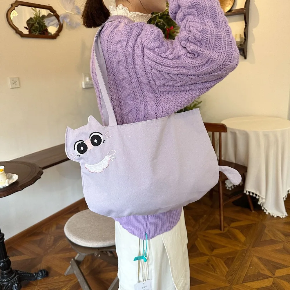 

Portable Cloth Printed Cat Shoulder Bag Print Cute Embroidery Canvas Bag Large Capacity Cartoon Handbag Women