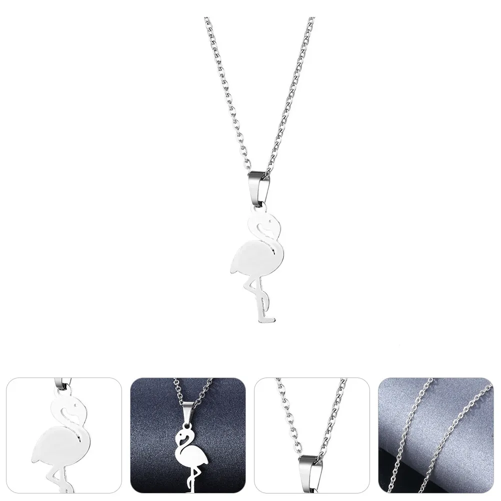 1Pcs Stainless Steel Flamingo Necklace Pendant Fashion Lightweight Jewelry for Women Birthday Party Graduation