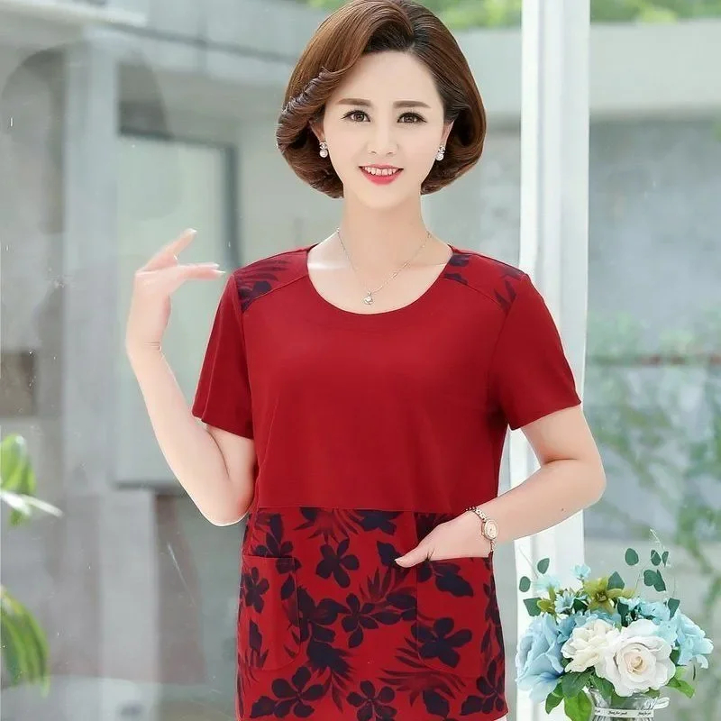 

Women Floral Print Cotton T-Shirt Loose Casual Short Sleeve Blouse