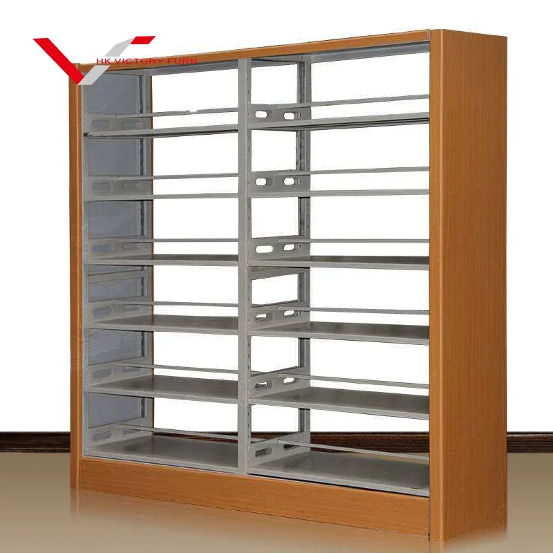 Factory Price School Metal Display Library Bookcase Steel Book Shelf Double Sided Bookshelf