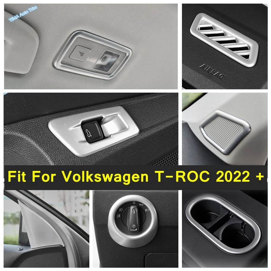 

For Volkswagen T-Roc 2022 2023 Pillar A Audio Speaker / Head Lights Switch / Water Cup Holder Cover Trim Auto Matte Accessories