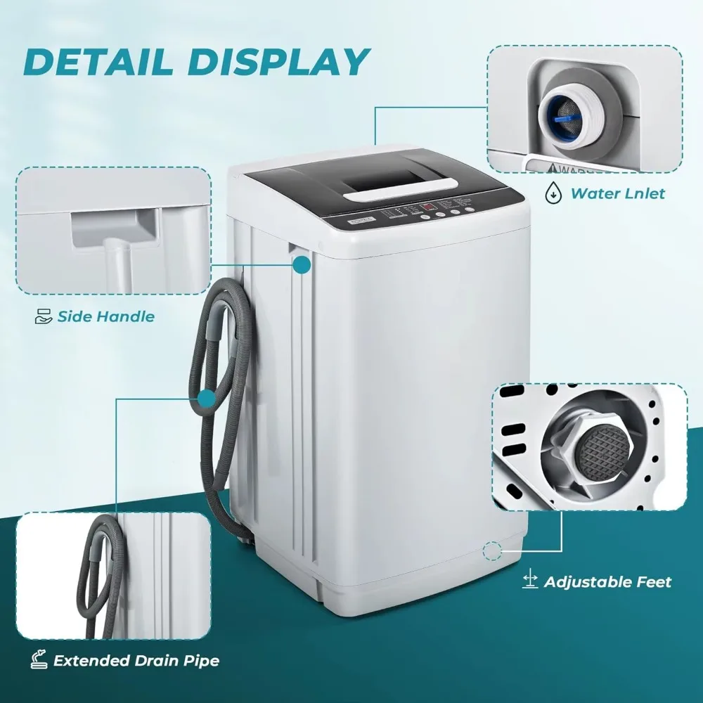 1.03cu.ft Portable Washer, 8.8LBS Capacity with 10 Programs 5 Water Levels, Drain Pump and LED Display, Light Gray